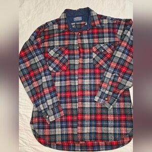 vintage Pendleton Wool Plaid Quilted Lined Flannel Shirt Jacket Shacket L